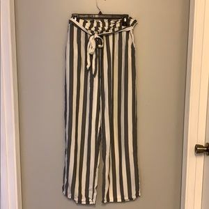 Gray and white striped pants